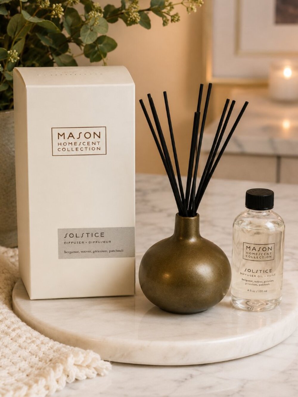 Pottery Barn Mason Solstice Diffuser Bergamot Vetiver Geranium Patchouli NIB